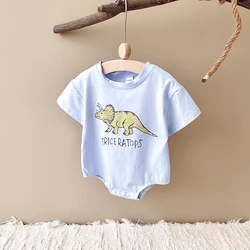 INS Summer Newborn Boys Girls Clothing Triangle Romper Cotton Baby Bodysuit Cartoon Dinosaur Print Short Sleeve Infant 0-18M