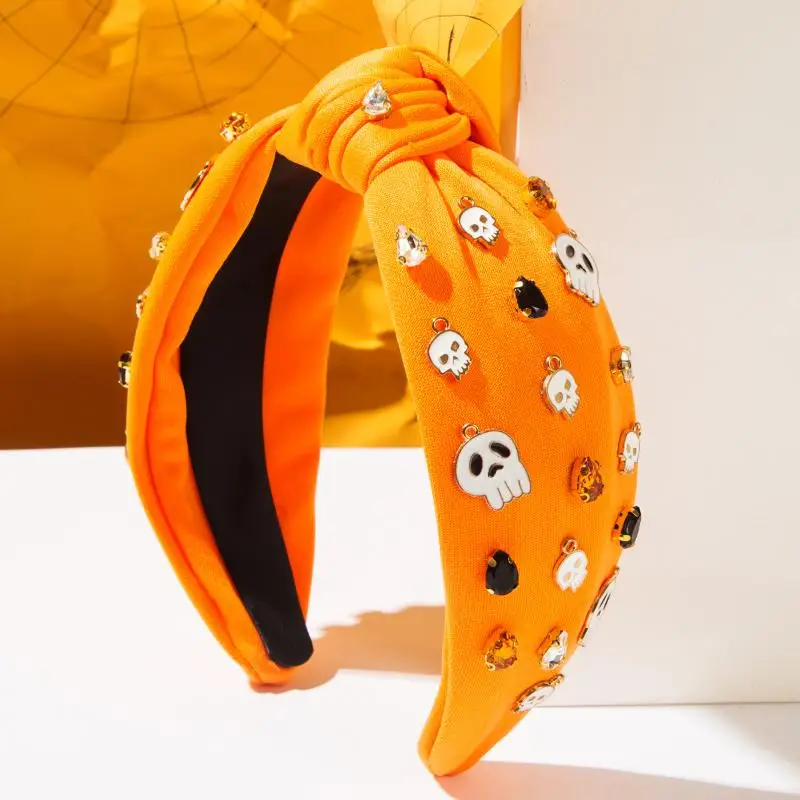 عصابات رأس تحت عنوان الهالوين للنساء مع الماس حبات الأرز رسائل الجمجمة اكسسوارات رباط شعر عطلة إكسسوارات الشعر الهدايا