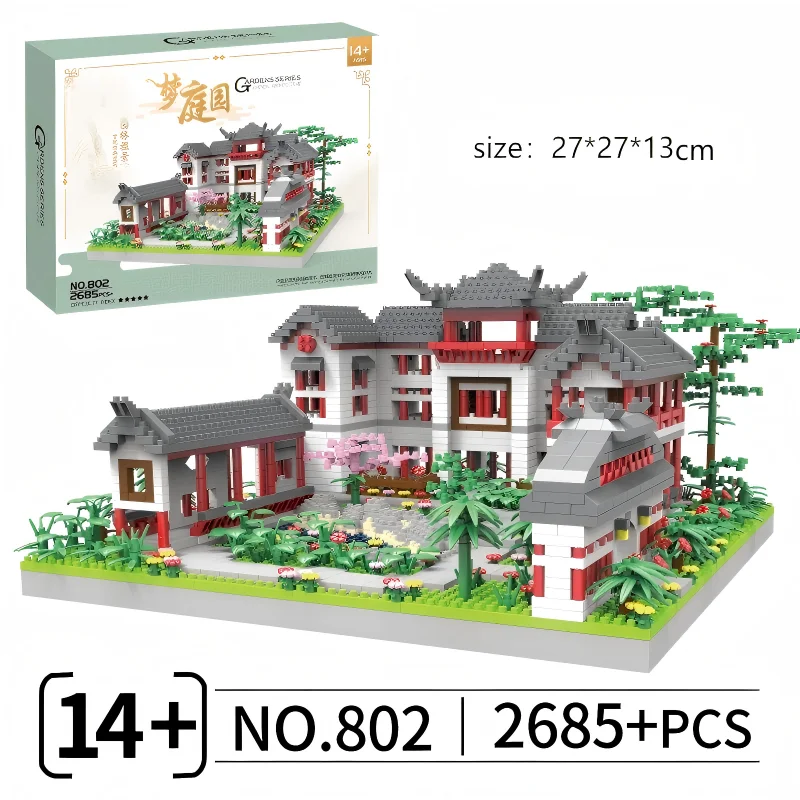 OUZEY bloques de construcción de jardín clásico chino Suzhou, rompecabezas 3D templo lago patio arquitectura modelo coleccionable decoración del hogar