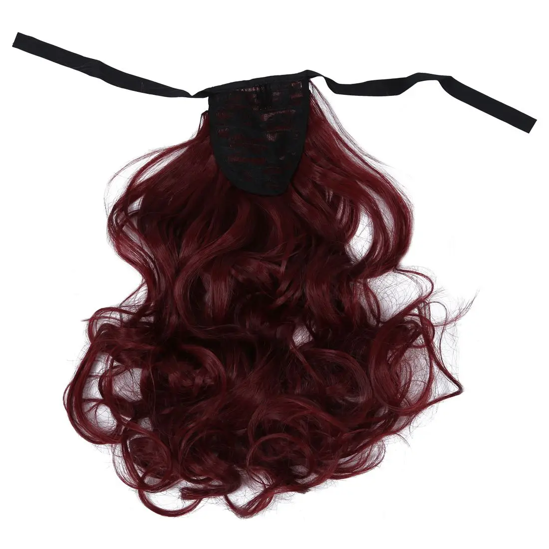 Long Ponytail Clip in Hair Tail Colored Curly Body Wave Hair Extensions Highlight Weft High Temperate Fiber Wine Red