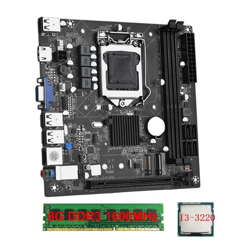 ITX H61 Desktop Motherboard +I3-3220 +1X8G DDR3 1600Mhz RAM CPU LGA 1155 Support Up To 16GB RAM Slots 100M Network Card