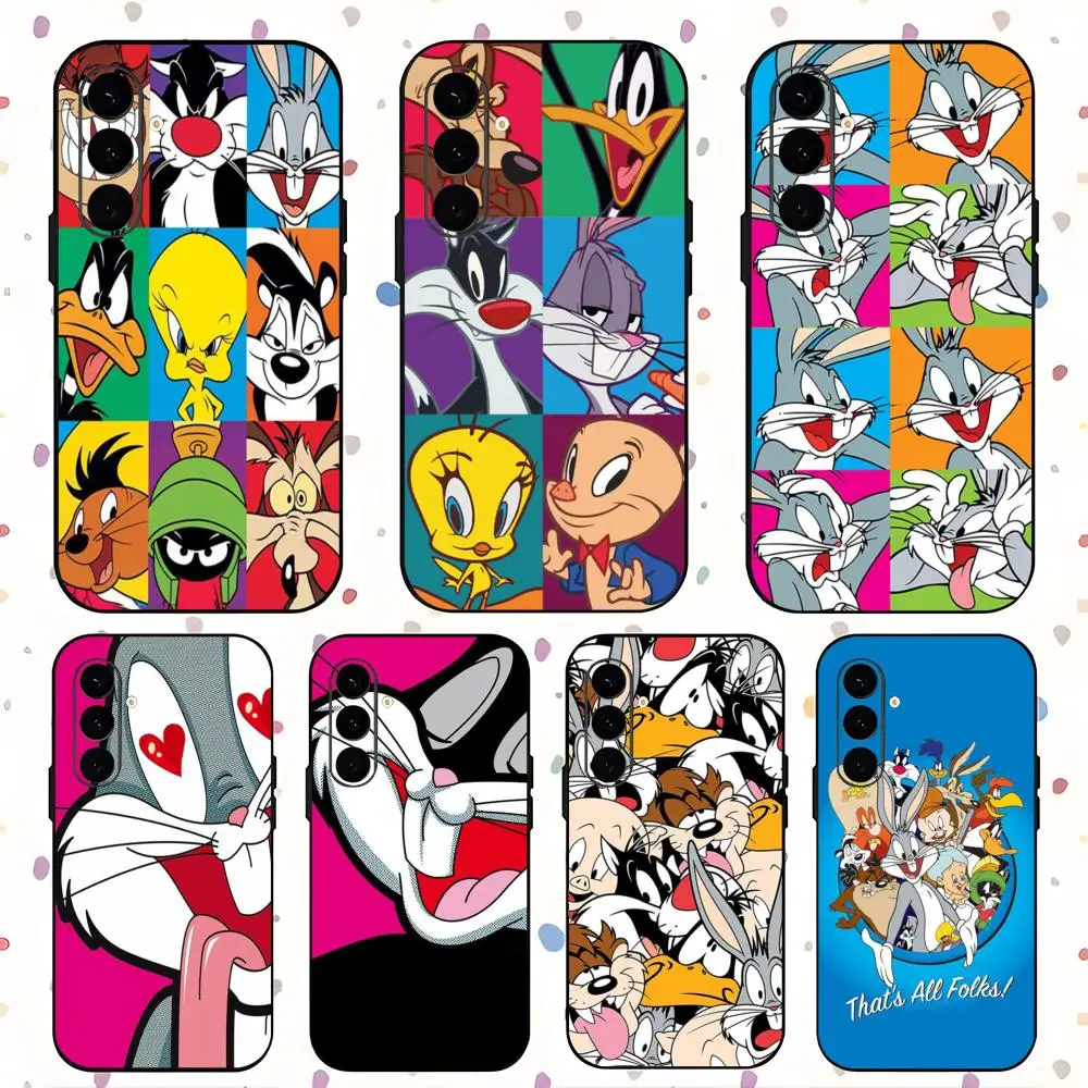 R-Rabbit D-DucK Cartoon Phone Case For Samsung Galaxy S25 S24 S23 S22 S21 S20 Plus Ultra Note20 Soft Black