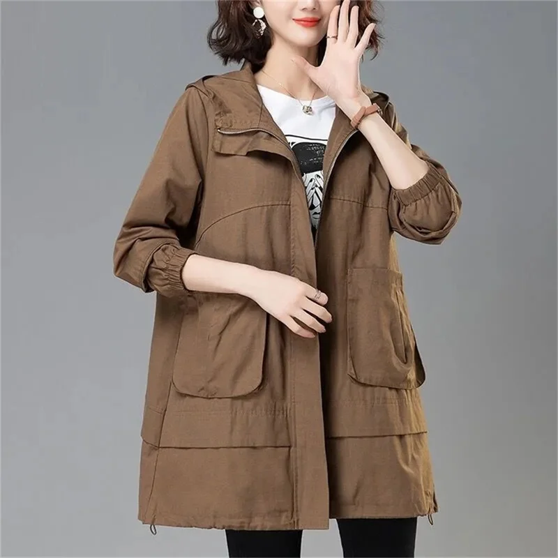 Loose Windbreaker Women\'s Mid-length 2024 Spring Wear Korean Large Cape Coat Spring and Autumn Hooded Jacket Lady\'s Trench Coat