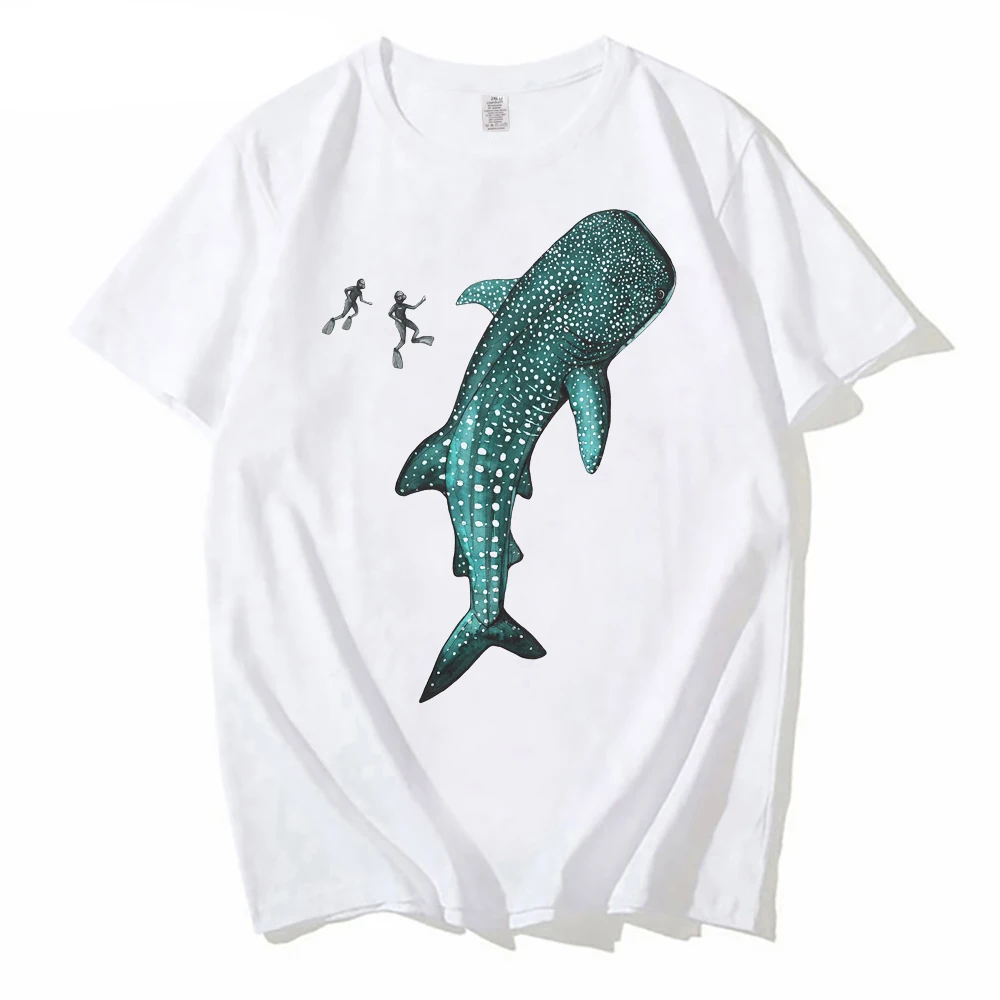 Summer Creative oversized Tshirt Whale Shark and Divers Print Tee Homme Diving with Sharks Memory Gift Anime Cool Tshirt