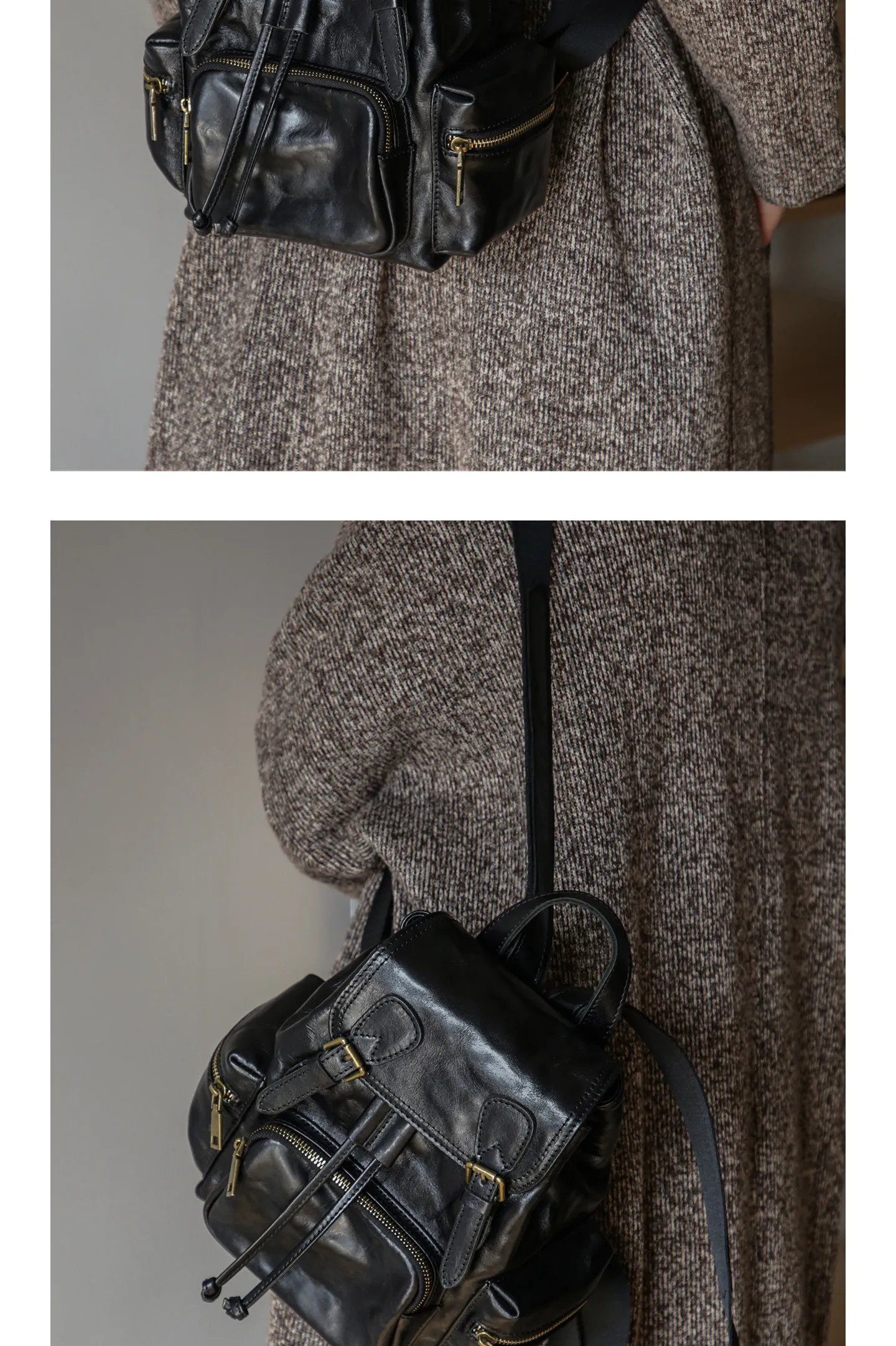 Vintage-Organizer, Designer-Handtaschen aus echtem Leder, Damenrucksäcke für lässige Wochenendreisen, echter Rindsleder-Rucksack für Frauen. – Detail 15