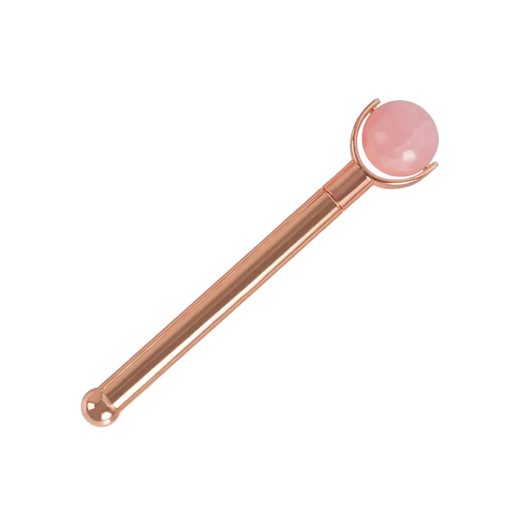 Face Massager Skin Care Roller Pink Roller Rose Gold Metal Handle Lightweight Comfortable Facial Massage Tool Relieves Fatigue - view 6