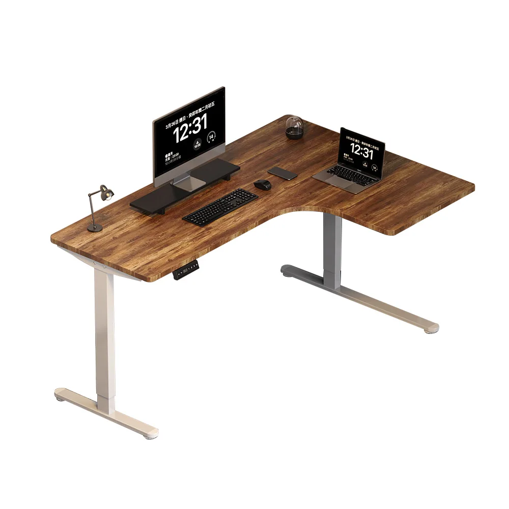Modern Corner L Shaped Study Computer Desk Popular Electric Height Adjustable Anti-Collision Office Desks  Sit and Stand Desk