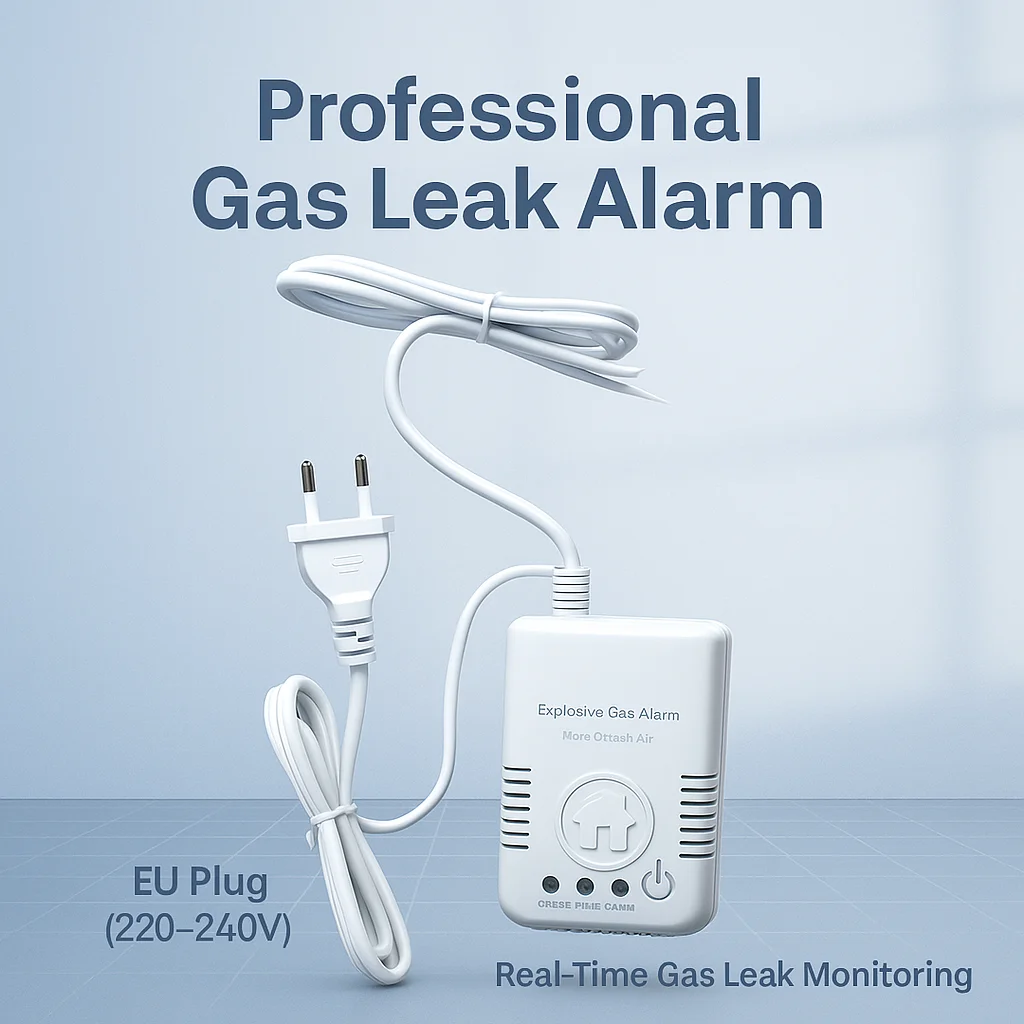 

Gas Leak Alarm 100–250V EU/US Plug | Semiconductor Sensor | 7% LEL Threshold | 85dB Alarm | Natural Gas/LPG/Methane Detection