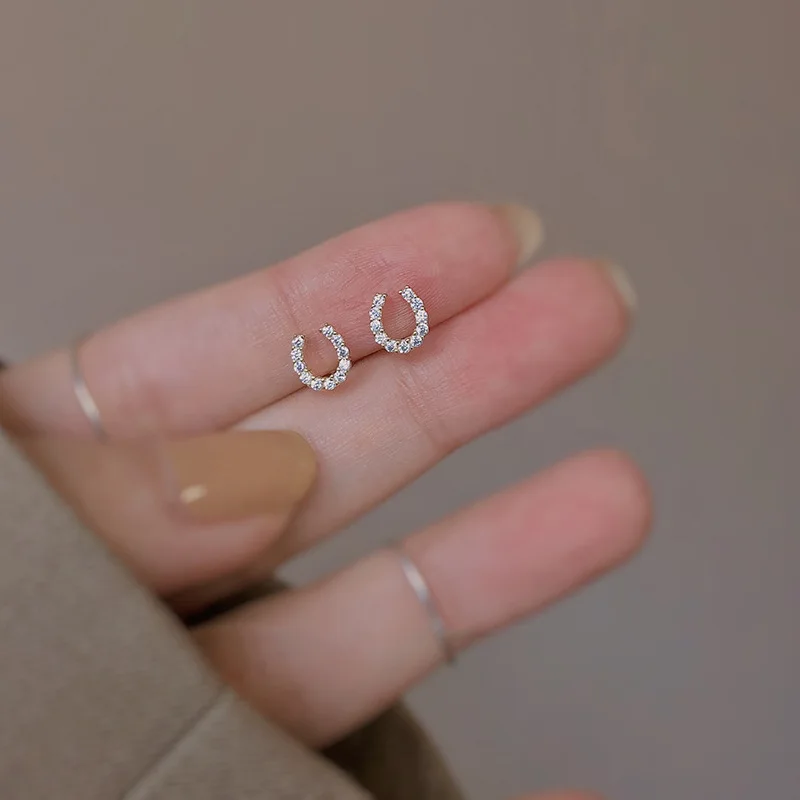 موضة جديدة 925 الفضة إبرة حدوة الحصان الزركون وأقراط للنساء الإناث الفتيات لطيف أقراط مجوهرات اكسسوارات هدايا