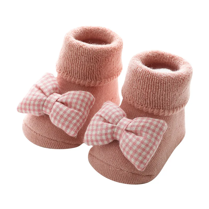 Autumn Winter Baby Girls Cotton Terry Bows Floor Socks Newborn 3D Doll Cartoon Animal Anti Slip Shoes for Infant Boy Leg Warmers