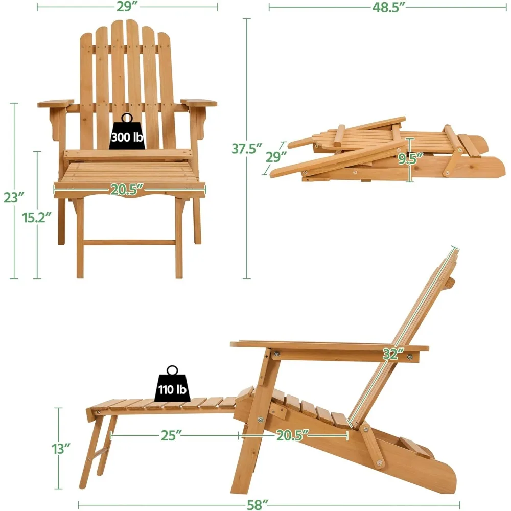 كرسي آديرونداك قابل للطي من Yaheetech مع كرسي حديقة من الخشب الصلب قابل للسحب بسعة 300 رطل، كرسي صالة حفرة النار #3
