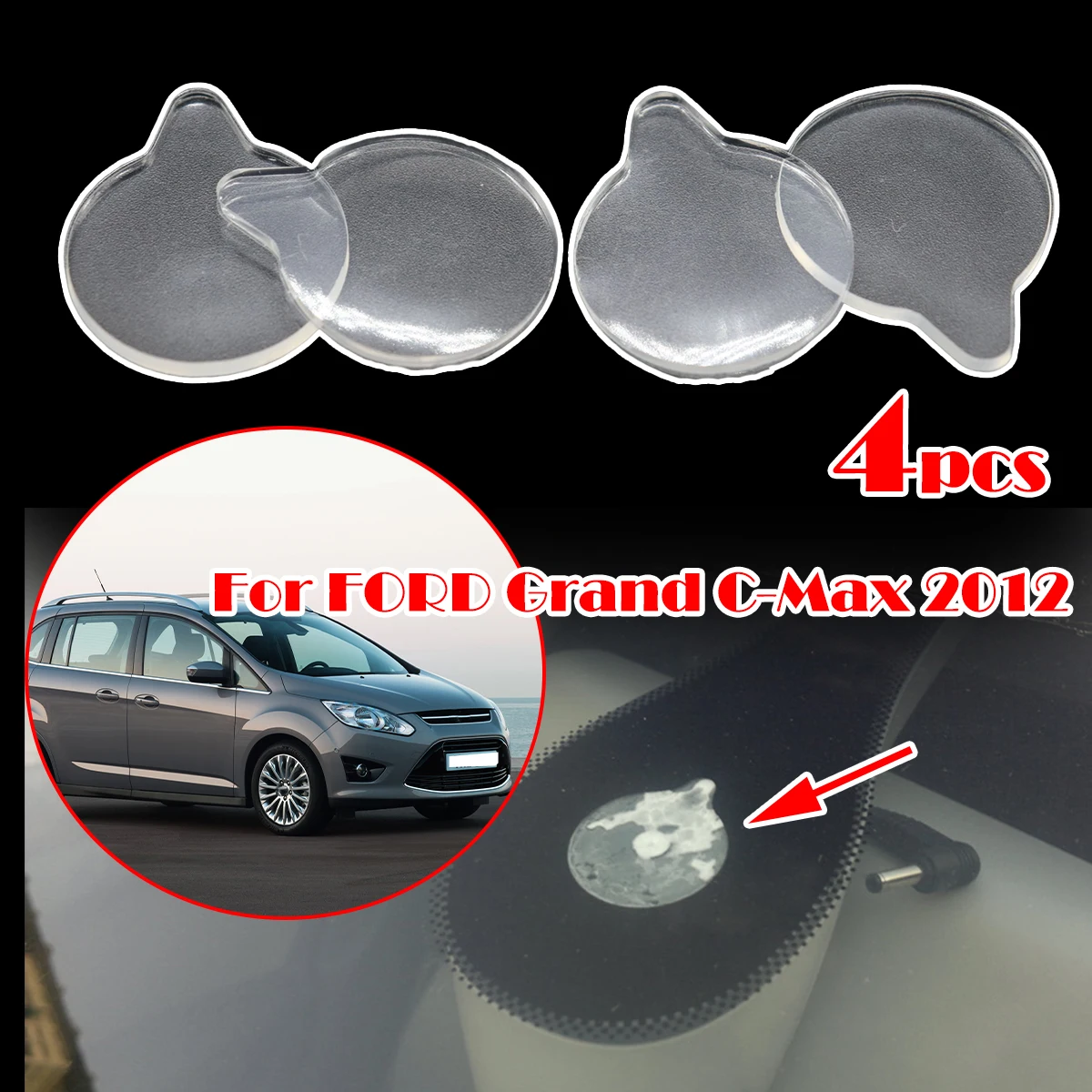 

4Pcs Rain Light Sensor Gel Pad For FORD Grand C-Max 2012 FIAT Adhesive Film Silicone Cushion Windscreen Chip Fix Tape 4E0955609