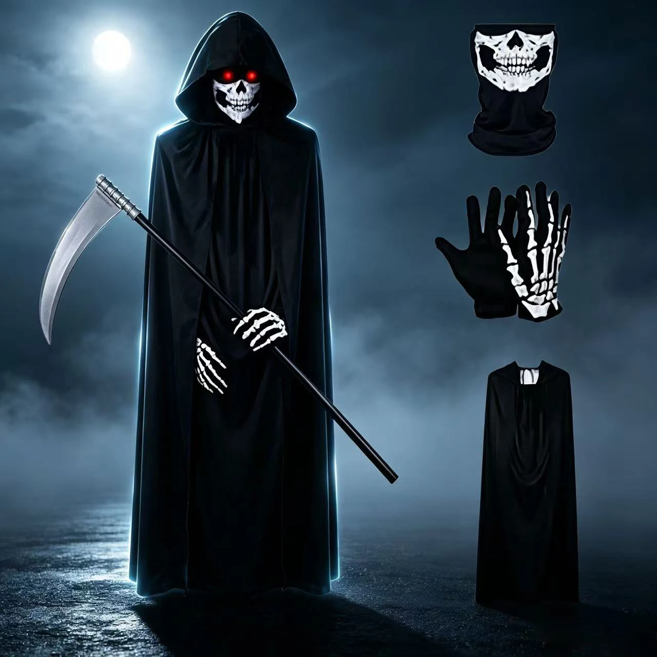 Halloween Grim Reaper Costume Unisex Cosplay Costume Costume Cosplay Outfit for Halloween Carnival Masquerade Fancy Dress