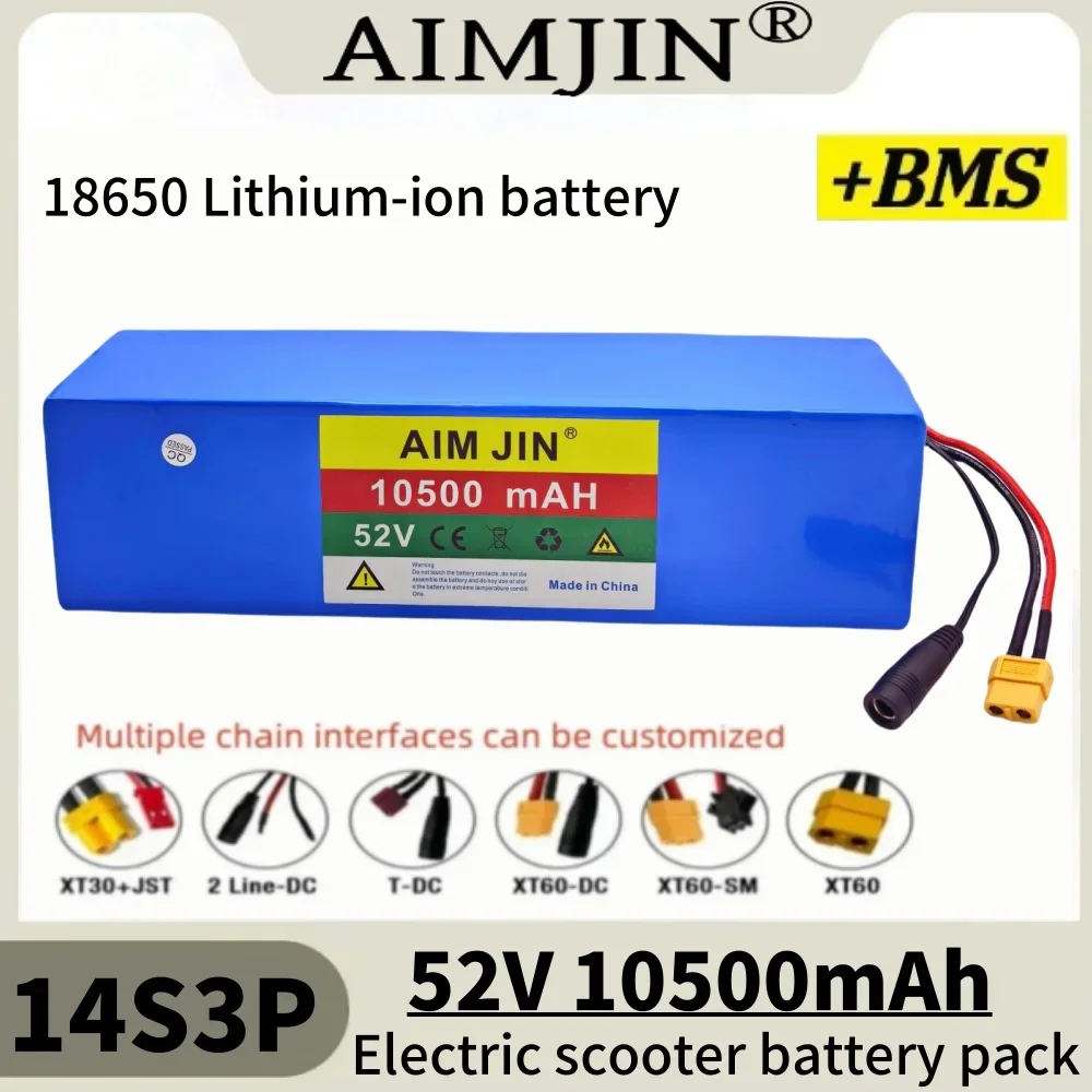 

52V 10500mAh Lithium Battery Built in BMS 18650 14S3P Battery Pack For 1500W Motorcycle Electric EScooter Rechargeable Battery