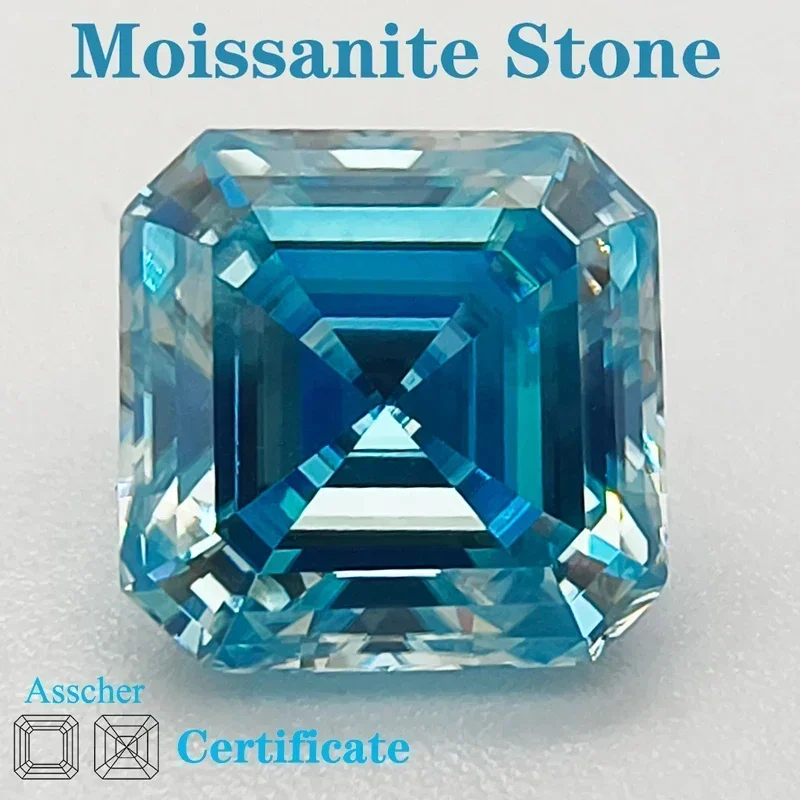 

Moissanite Stone Aquamarine Asscher Cut with GRA Certificate for Pass Diamond Tester Gemstone Charms Jewelry Making Materials