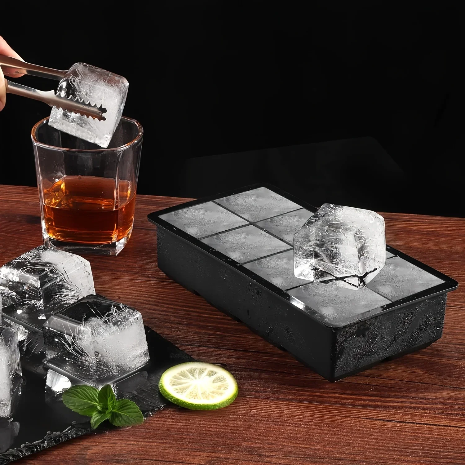 

4/6/8 Grids Silicone Ice Cube Molds Big Tray Mold Ice Cube Maker Reusable Durable Bar Pub Whiskey Cocktail Ice Block Maker Model