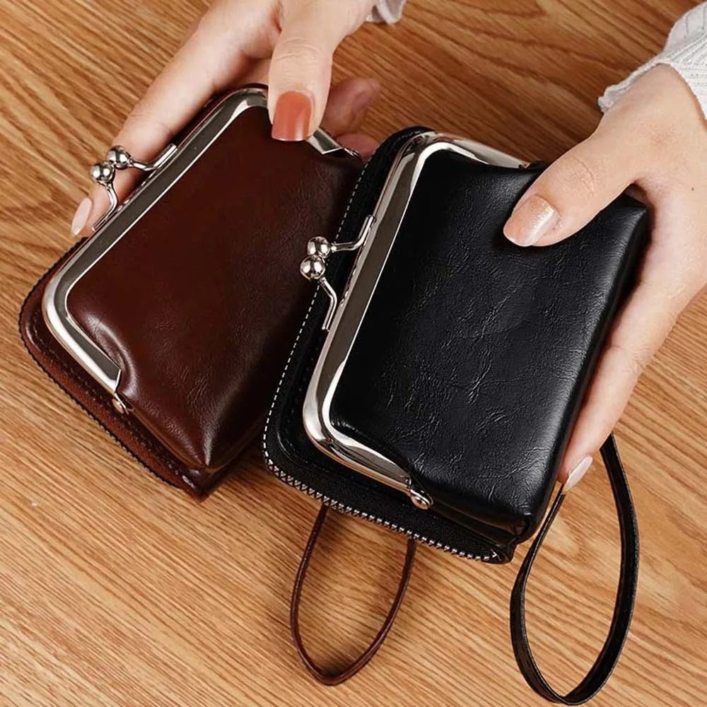 Retro Style Women Coin Purse Multi Slots Compact Size Clasp Wallet Kiss Lock Lightweight Mini Card Holder Office Ladies