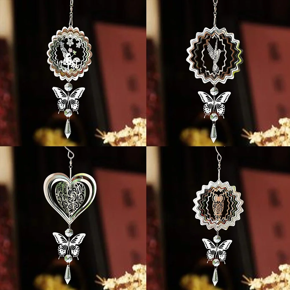 

3D Kinetic Wind Spinner Hanging Crystal Suncatcher Reflective Pendant Yard Wind Chimes Bird Deterrent Garden Outdoor Decoration