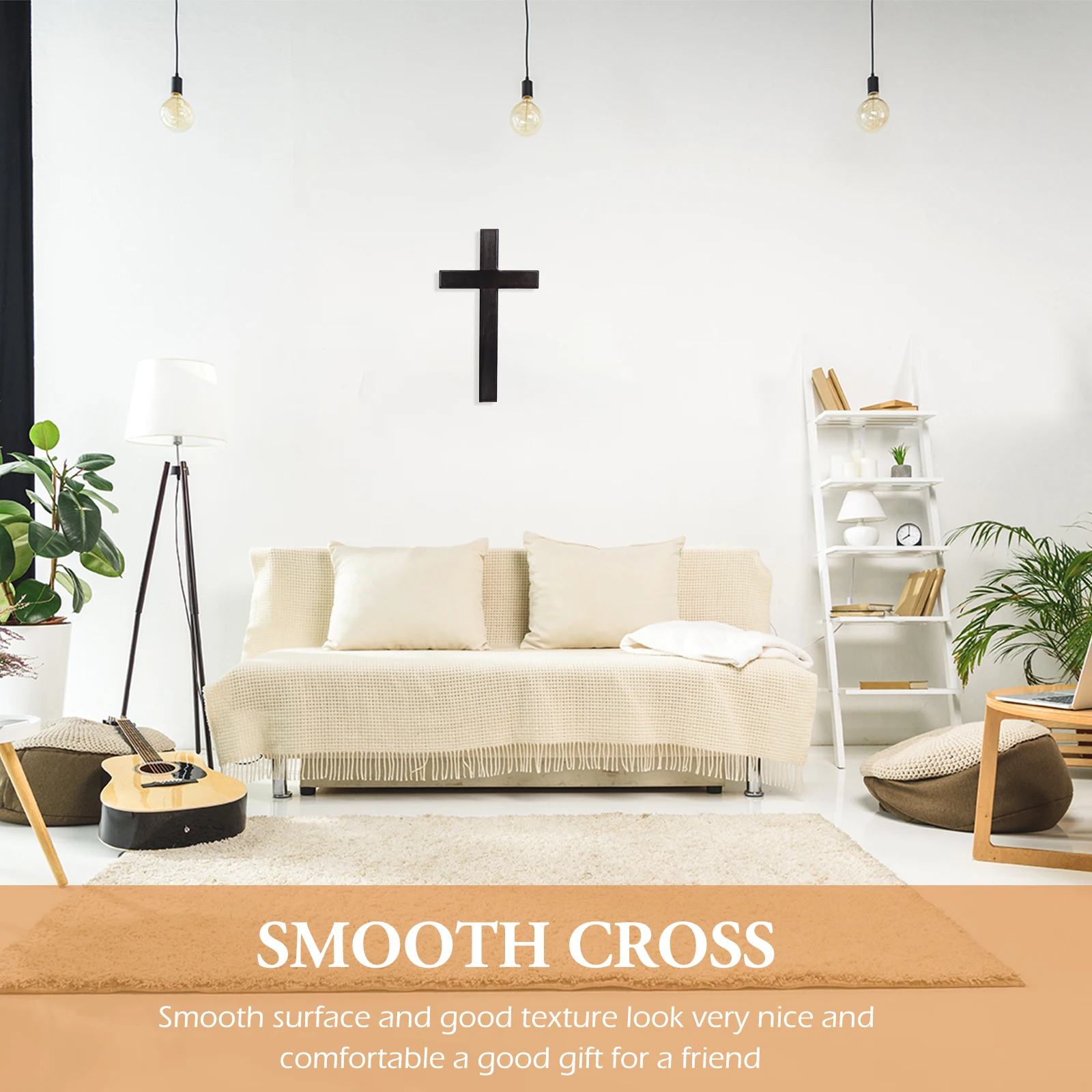

Black Wooden Cross Decor Hanging Crucifix for Wall Office Solid Wood Christian Ornament Smooth Hand Feeling No Burrs