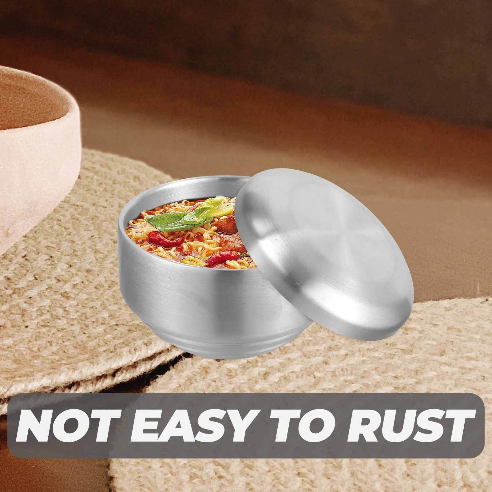 

Stainless Steel Korean Rice Bowl Multi-Function Small Soup Bowl with Lid Restaurant Kitchen Korean Kitchenware