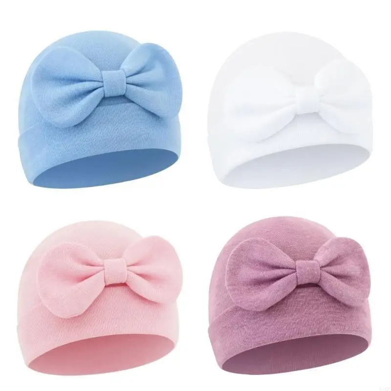 54DF เด็ก Bowknot หมวกหมวกอบอุ่นหมวกกันลมทารก Bonnet หมวกทารกแรกเกิด Bonnet ฝักบัวปัจจุบันสำหรับ 0-6 เดือนชายหญิง