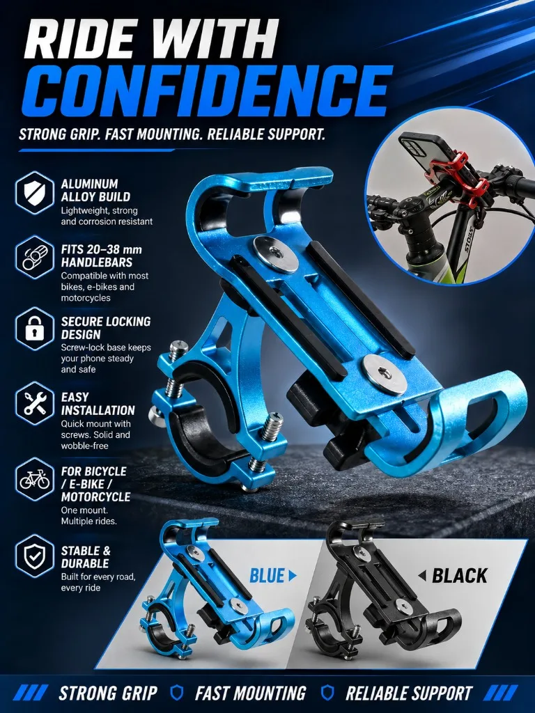 

1pc Aluminum Alloy Phone Holder, 360° Rotating Handlebar Phone Mount For Cycling Navigation, Cycling Gear