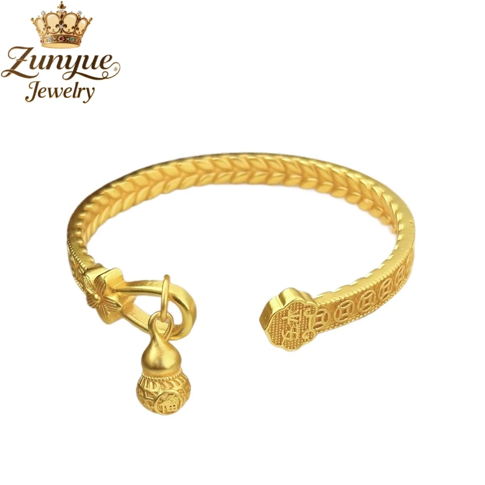 Sand Gold Three - Dimensional Copper Coin Gourd Bracelet Luxury Quality Jewelry Fashion Jewelry Charms Exquisite Elegant Popular