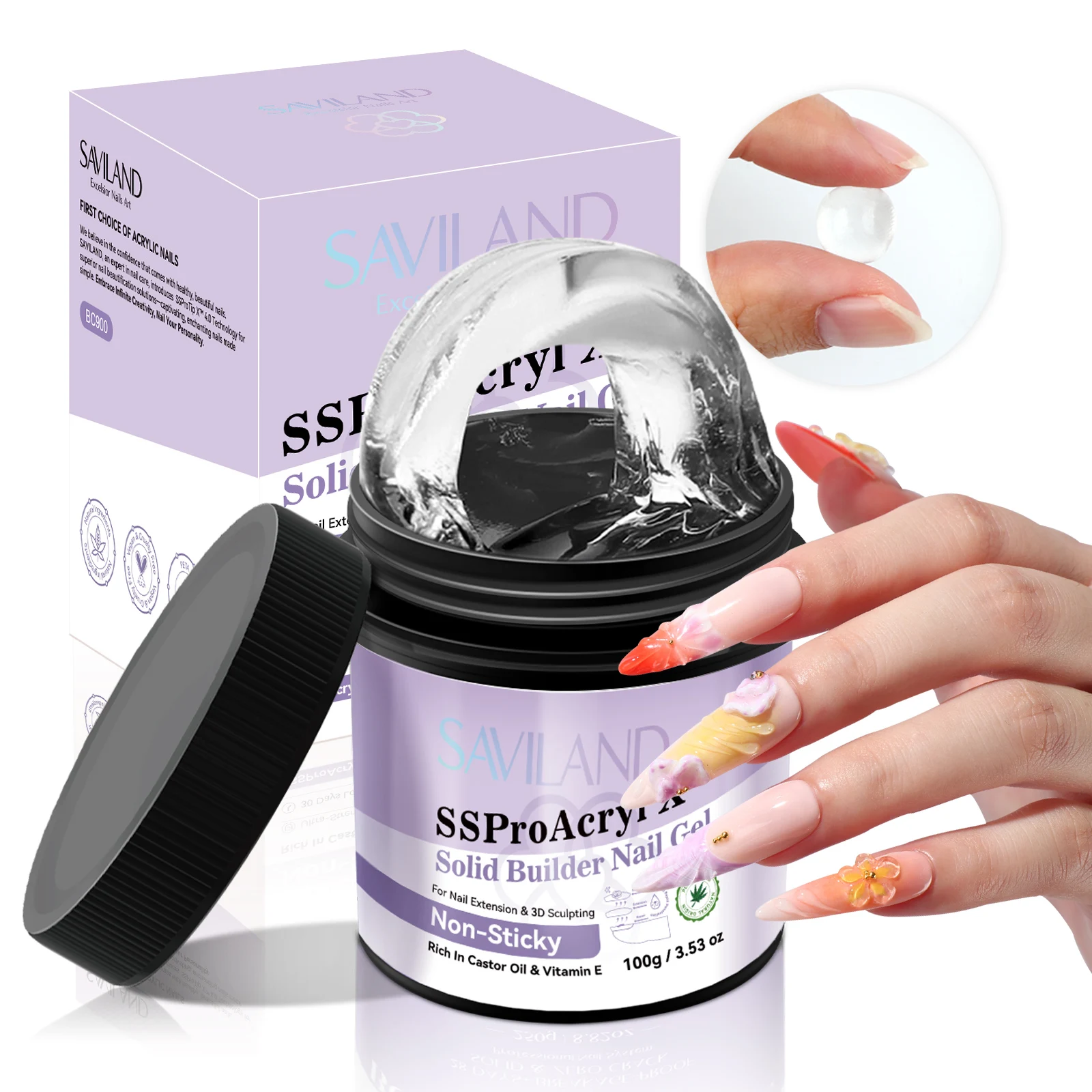 

SAVILAND 100g Solid Builder Nail Gel Non Sticky Hard Gel with VE Castor Oil for 3D Nail Extension Art Carving and Decoration