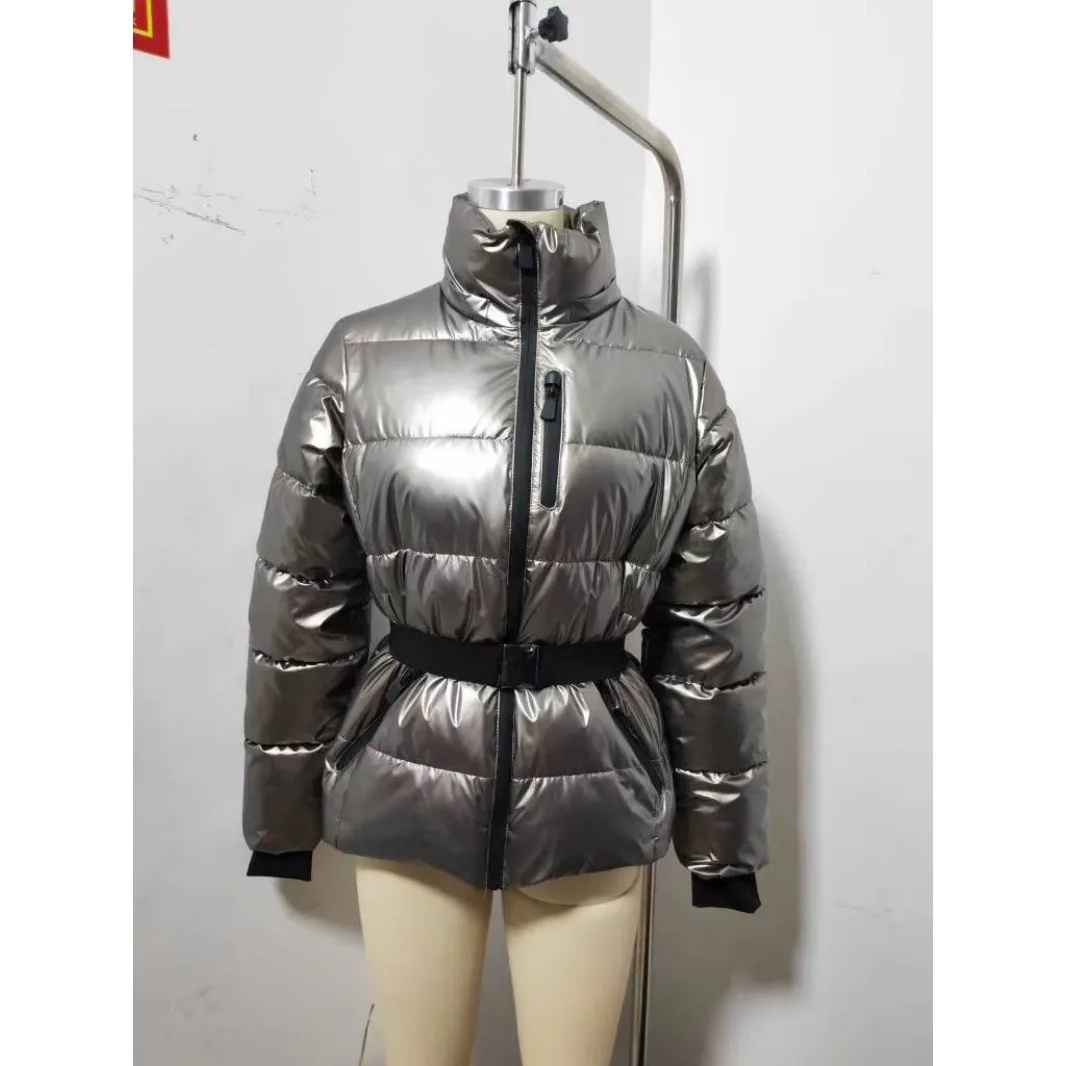 Womens Extreme Cold-Weather Windproof Warm Ski Jacket with Fitted Waist Hood Thickene Down Cotton Winter Outdoor Versatile Coat