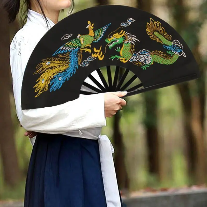 Exquisite Dragon Pattern Tai Chi Fans Chinese Style Martial Arts Morning Exercise Kung Fu Fan Performance Props Fold Hand Fan
