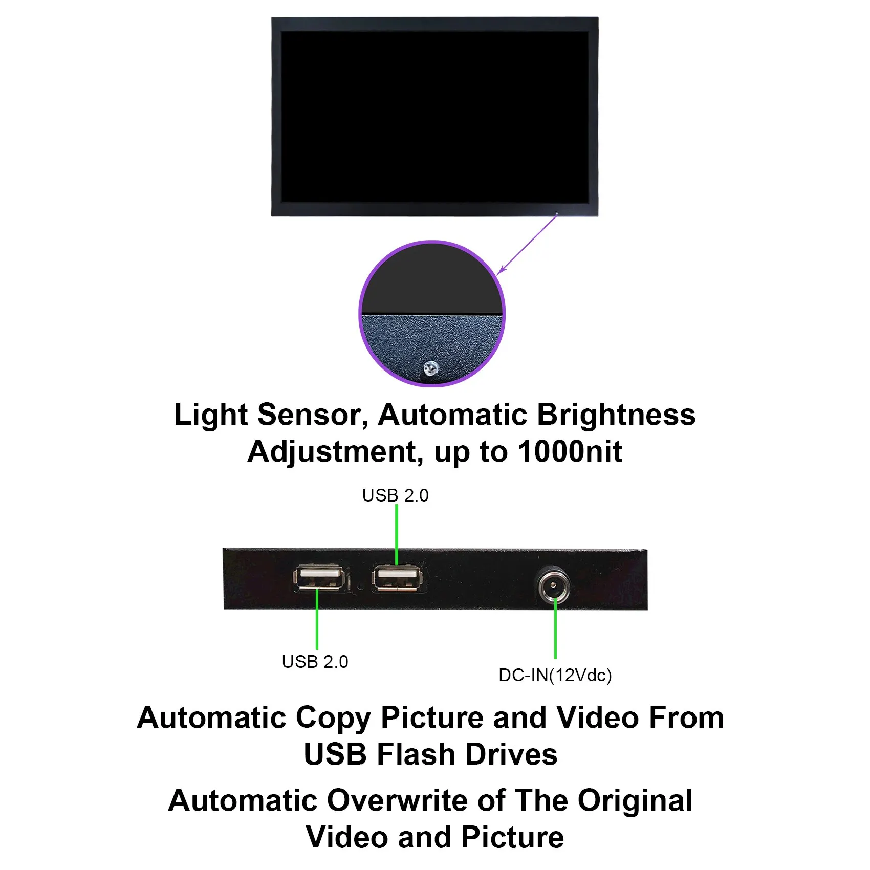 15.6inch 17.3inch 1920x1080 1000nit OutDoor LCD Monitor Auoto Play Video LCD Monitor USB Port