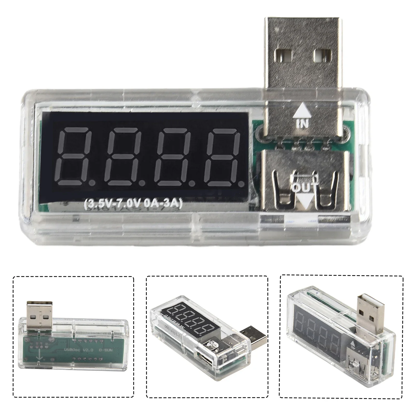 Digital USB Current And Voltage Detector Mobile Power Charging Current Voltage Tester Meter Voltmeter Ammeter Turn Transparent