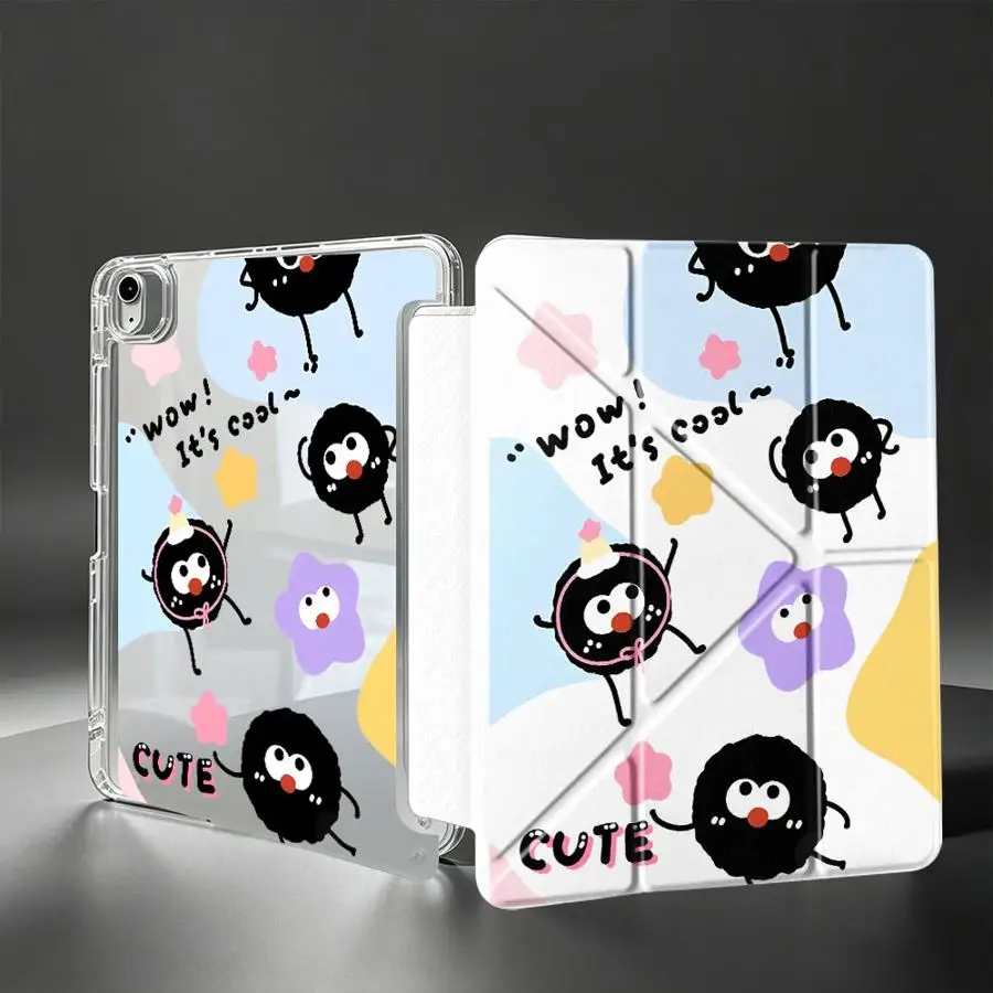 With Pen Slot Cover Tablet Case For Samsung Galaxy Tab A8 S7 FE A11 S8 S9 Plus S10 Lite A9 Plus Cartoon Little Coal Ball