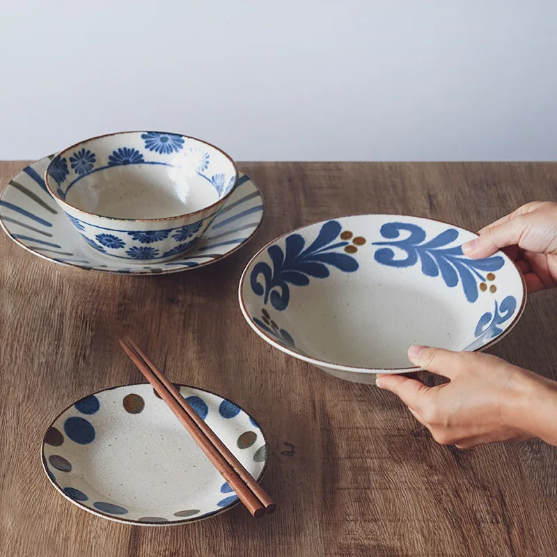 Imported Japanese Deep Round Dessert Plates Serving Plates Japanese Style Tableware Ceramic Plate Exquisite Household Tableware