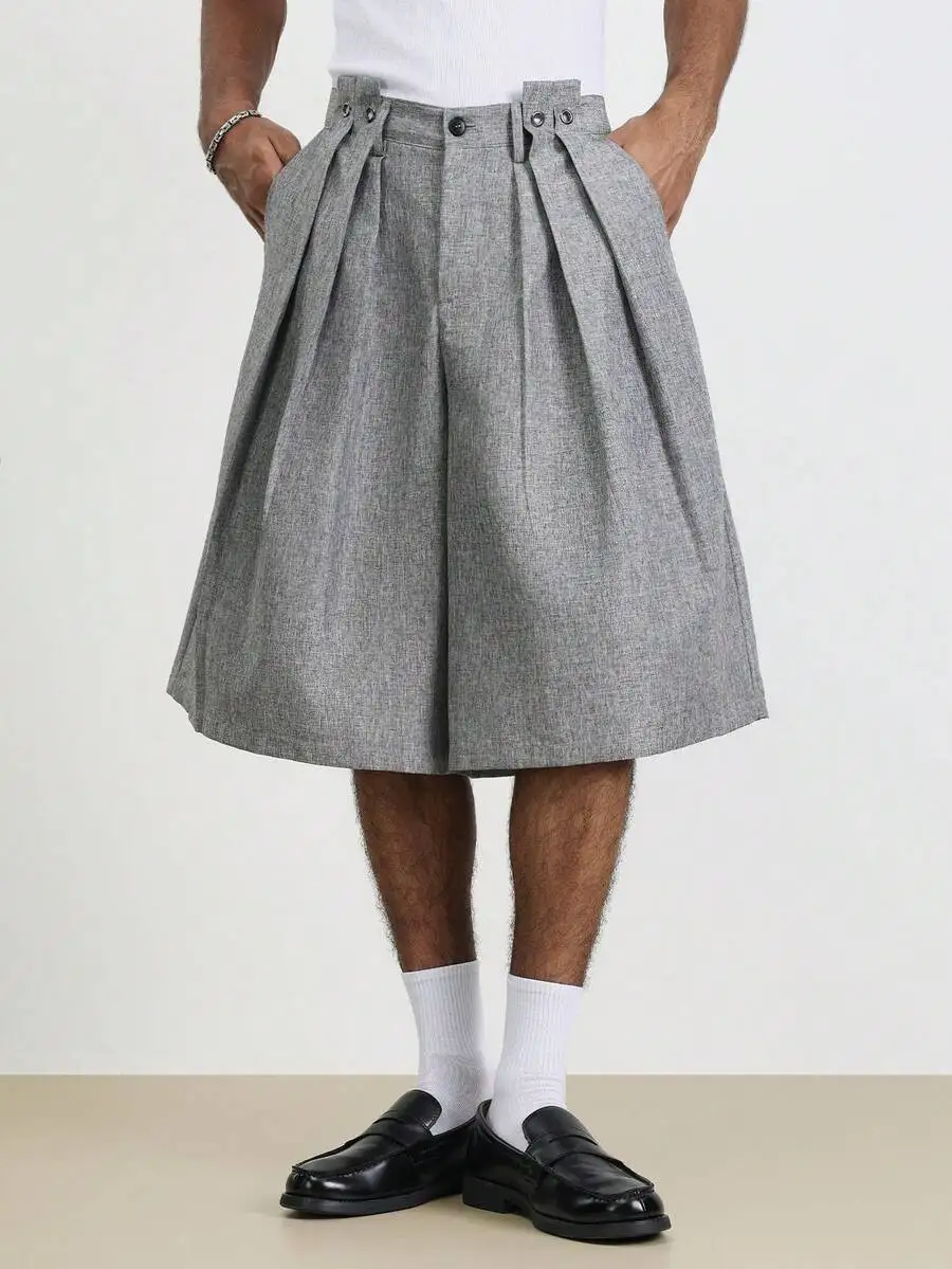 

Mens High Waist Wide Leg Pleated Shorts Casual Loose Summer Shorts