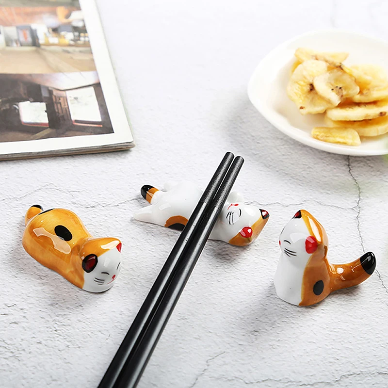 Ceramic Kitten Chopstick Rest Cat Chopsticks Forks Spoon Holder Dinner Spoon Stand Home Decoration Ornament Housewarming Gift