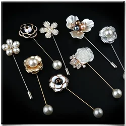 Fashion New Sweater Lapel Pins and Brooches Rose Flower Corsage Camellia Long Needle Pin Women Shawl Scraf Buckle Accessories
