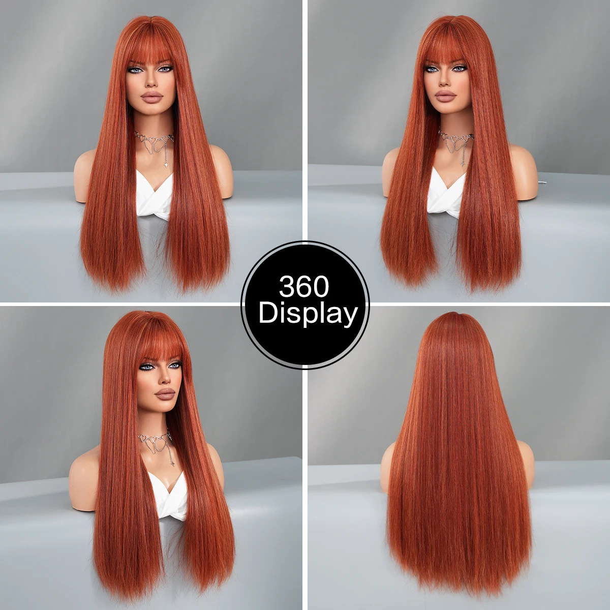 PARK YUN Long Straight Deep Orange Wigs with bangs for Women Popular Sweet Synthetic Wig for Daily Cosplay Halloween