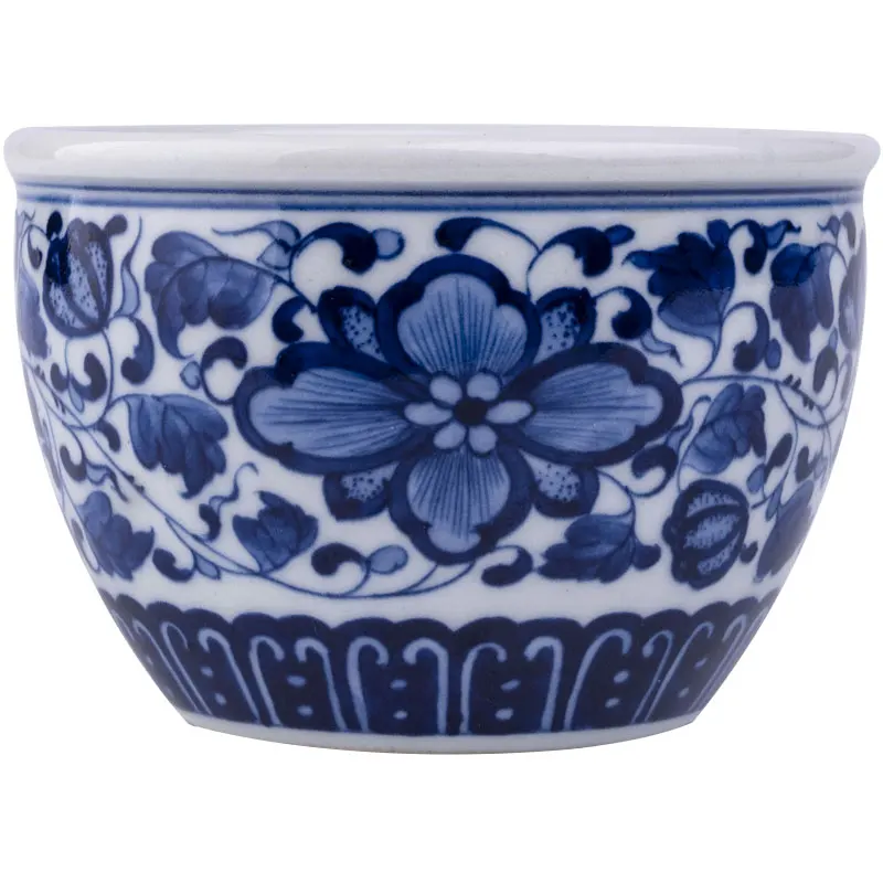 |petal edge decoration blue and white tangled flower pattern lying foot cup pure hand-painted Jingdezhen Kung Fu tea cup