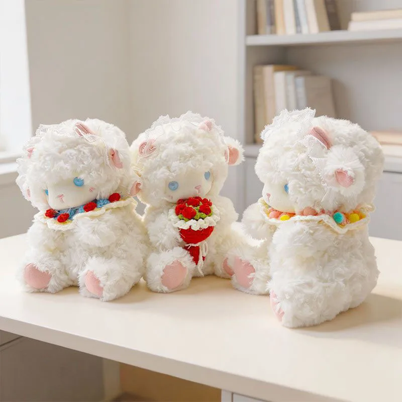 

Милая плюшевая игрушка-овечка с кружевной повязкой на голову, 22 см, мягкая набивная игрушка с букетом цветов, кавайная кукла-овечка, подарок для девушки