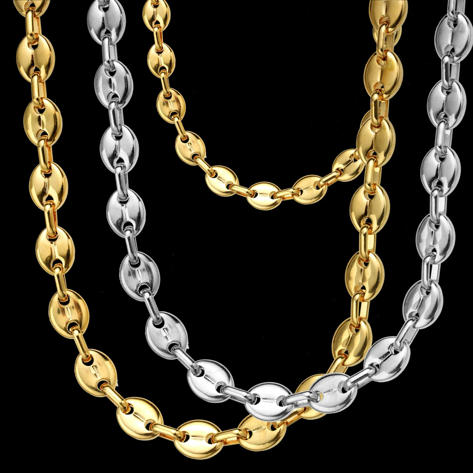 7/9/11mm Stainless Steel Coffee Beans Chain Necklaces For Men Women Fashion Hip Hop Jewelry