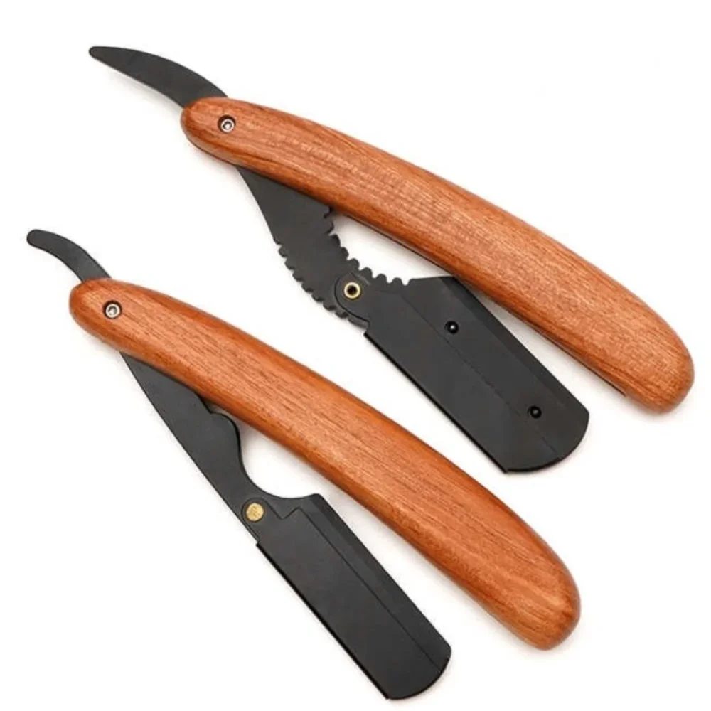 1 pz legno uomo rasatura strumenti da barbiere rasoio per capelli coltello da barba pieghevole supporto per rasoio dritto in acciaio inossidabile rasoio barba trimmer