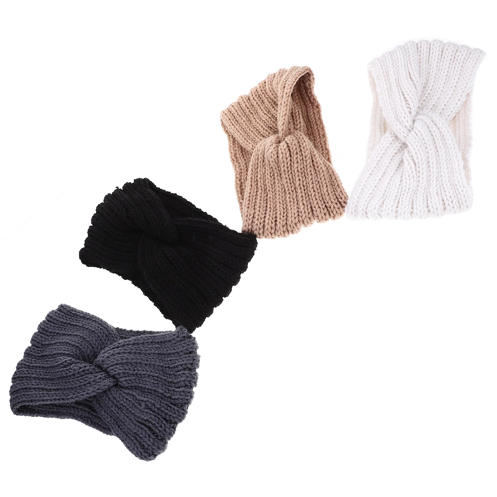 

4Pcs Women Headband Beige Cross Splice Ear Cover Light Tan Hair Accessories Daily Wear Elastic Comfortable One Size Fits Most
