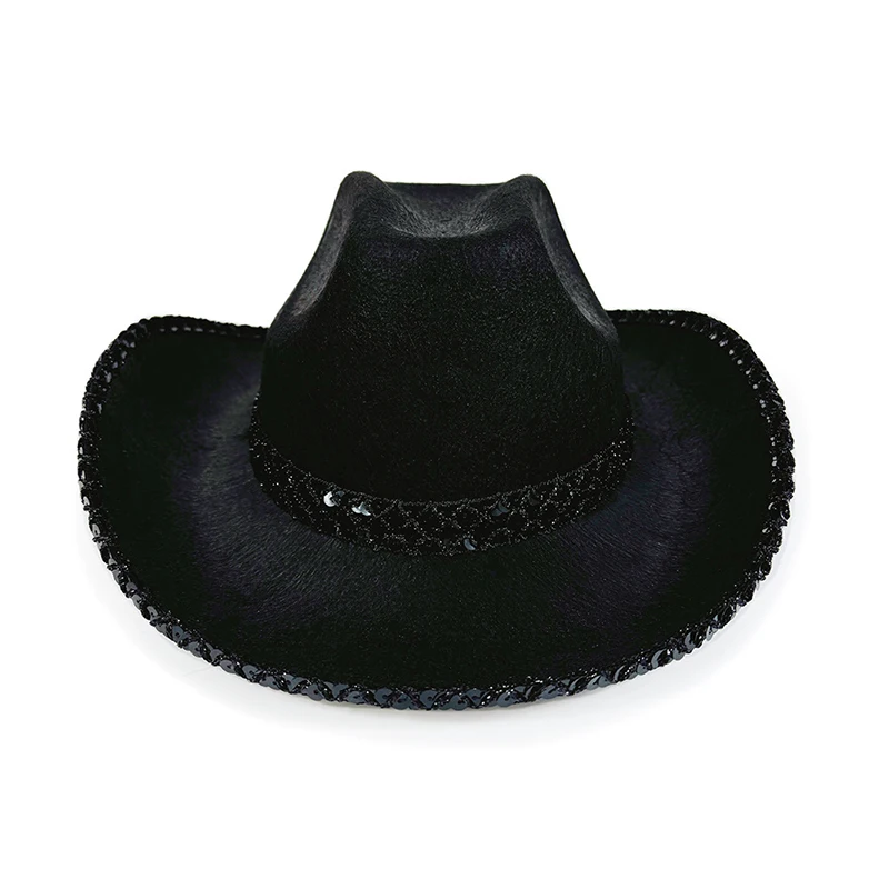 Women Men Sequin Cowgirl Hat Sparkly Western Cap Wide Brim Sun Hat for Outdoor Party Stage view 5