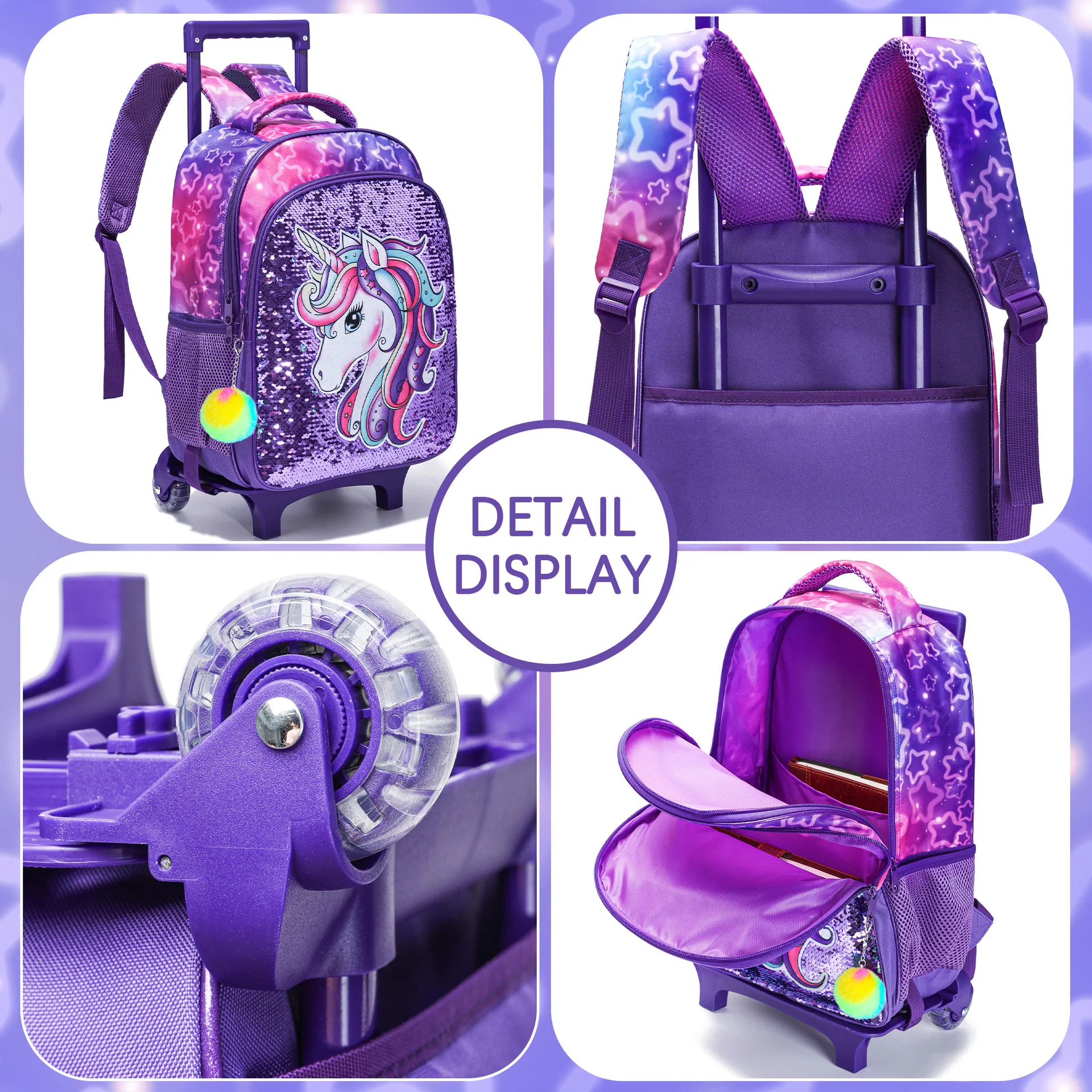 Primary School Student School Trolley Bags Set with Lunch Bag Pen bag Travel Trolley Bag for Girls Rolling Luggage Suitcase