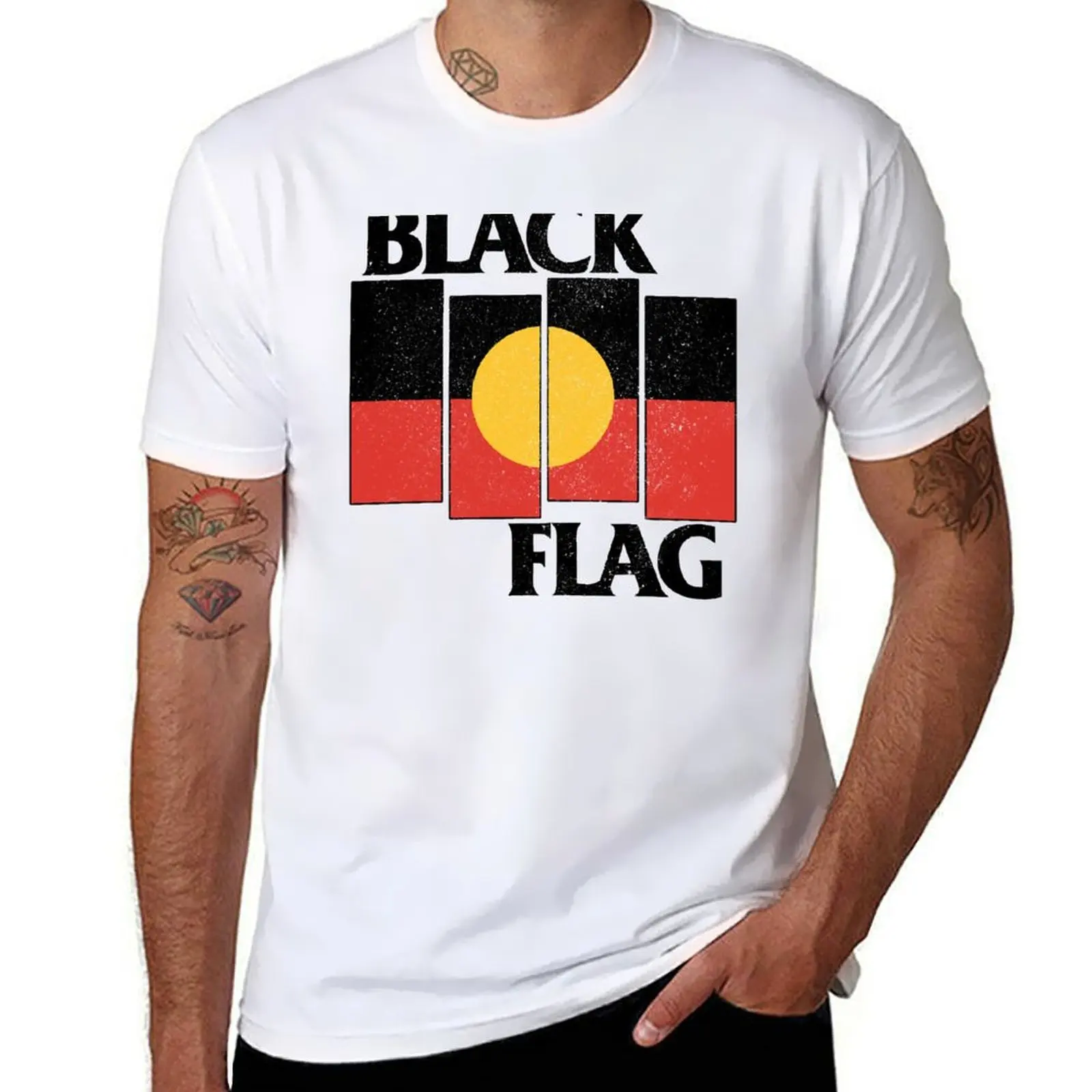 

Indigenous Black Flag [White Worn Look] T-Shirt man t shirts for men casual t shirts for man cotton funny T-Shirt