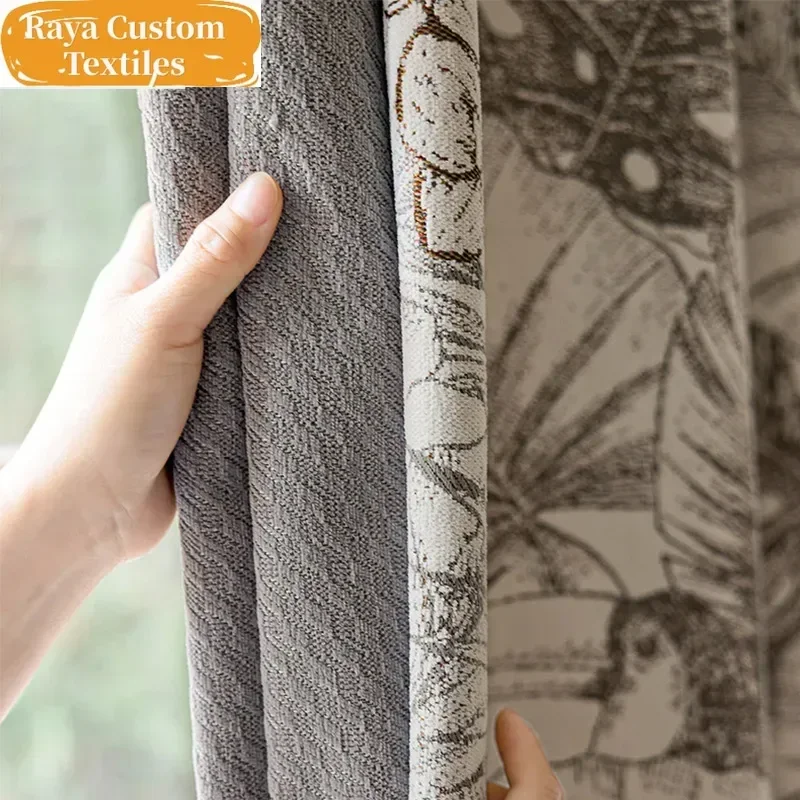 

Jacquard Black and Gray Chenille Modern Blackout Curtains for Living Dining Room Bedroom Floor-to-ceiling Thickened Custom Tulle