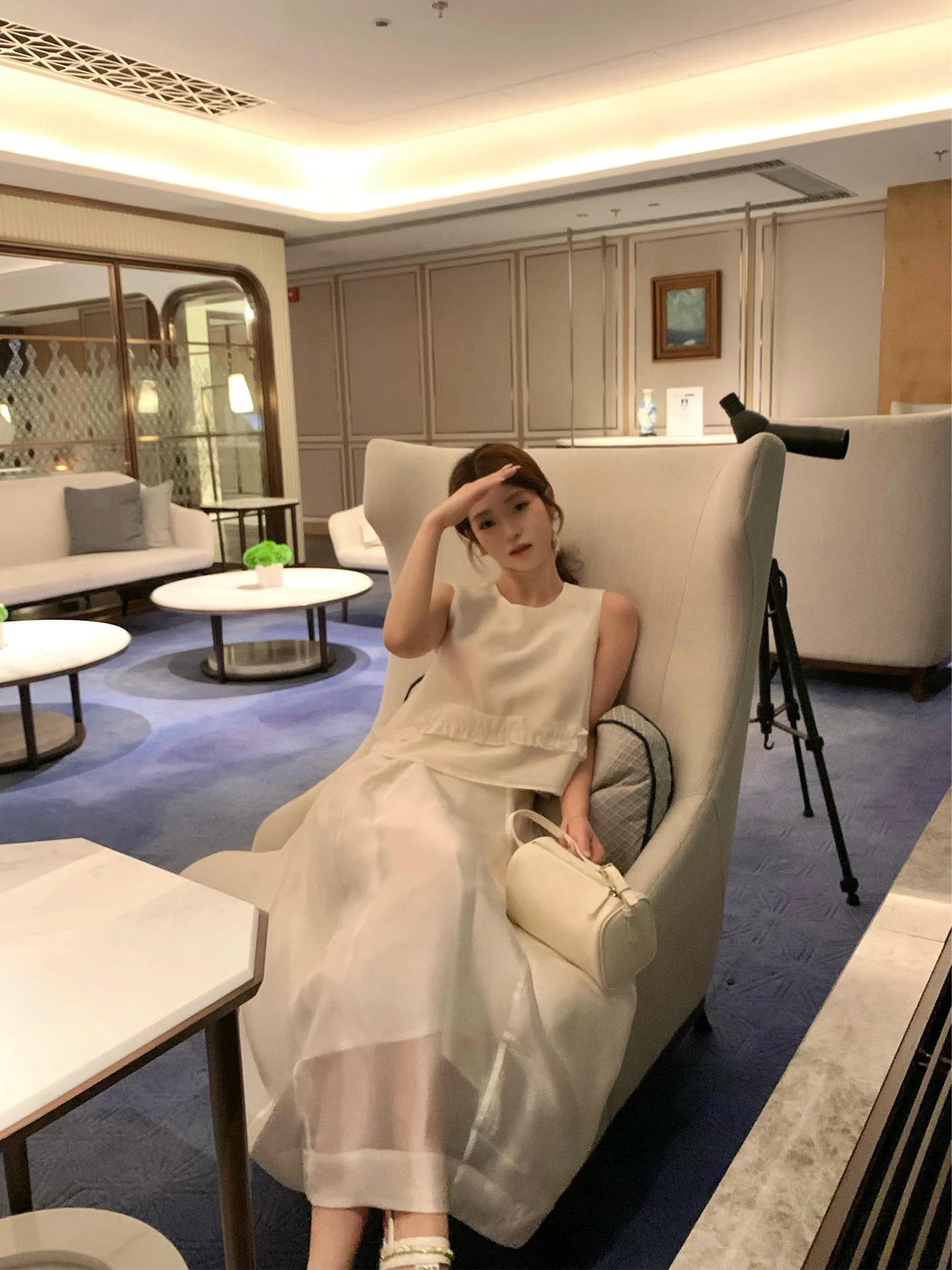 

KMZD Nordic Island High Waist White Lace Svel Top Vest Skirt Set Women's Faion Summer Outfit Two-Piece Suit