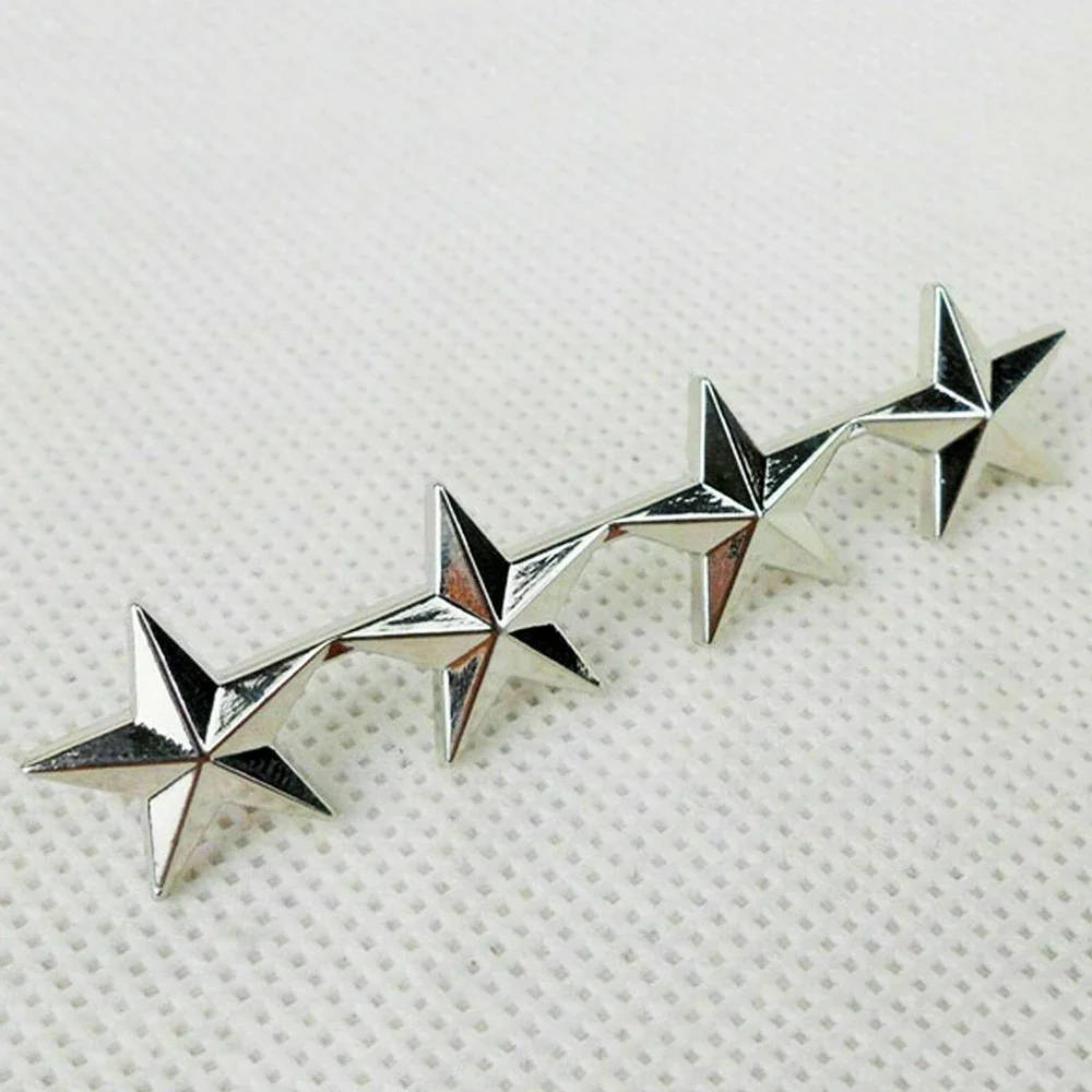PAIR OF US ARMY OFFICER 4 STARS GENERAL RANK FOUR STARS SILVERY METAL INSIGNIA BADGE PIN