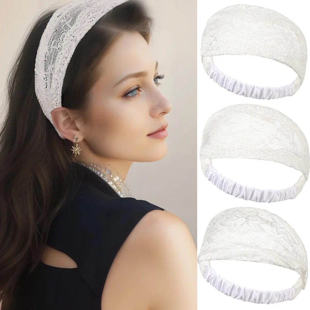 Lenço de cabelo de crochê elástico branco turbante bandana renda oco flor headwrap bandana para mulheres moda acessórios para o cabelo